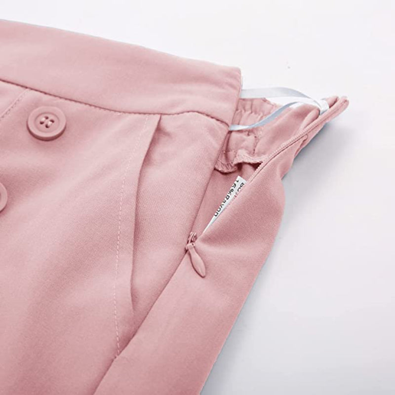 Women's Stretchy High Waisted Work Wide Leg Pants Button Down Casual Sailor Trousers With Pockets-Legletic