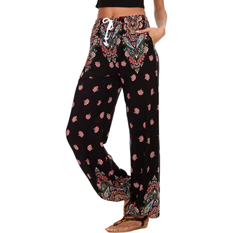 Women's Floral Print Boho Yoga Pants Harem Pants-Legletic