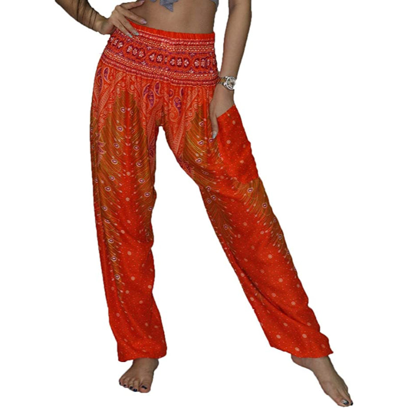 Colorful Print Smocked Waist Boho Harem Pants-Legletic