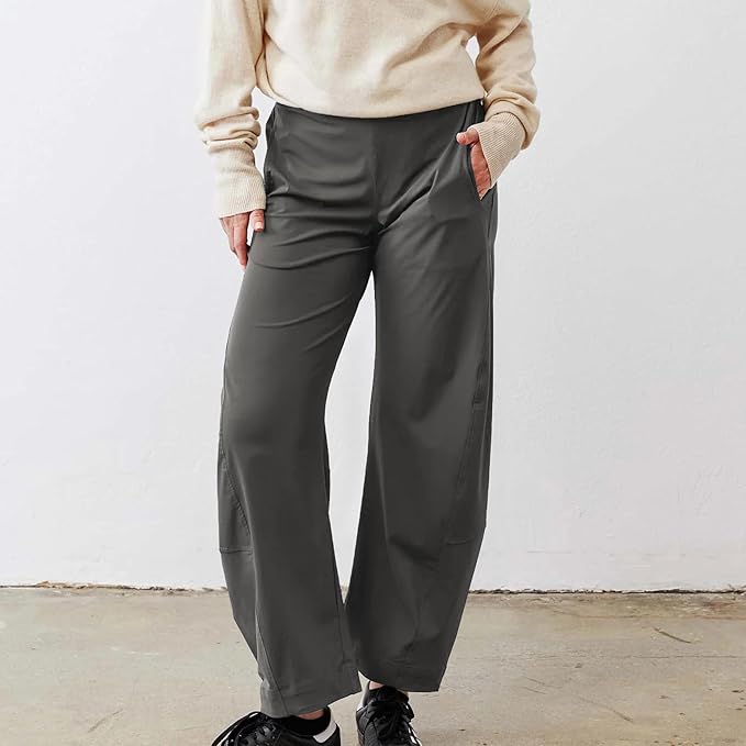 Mid Rise Tapered Pants With Pockets For Women