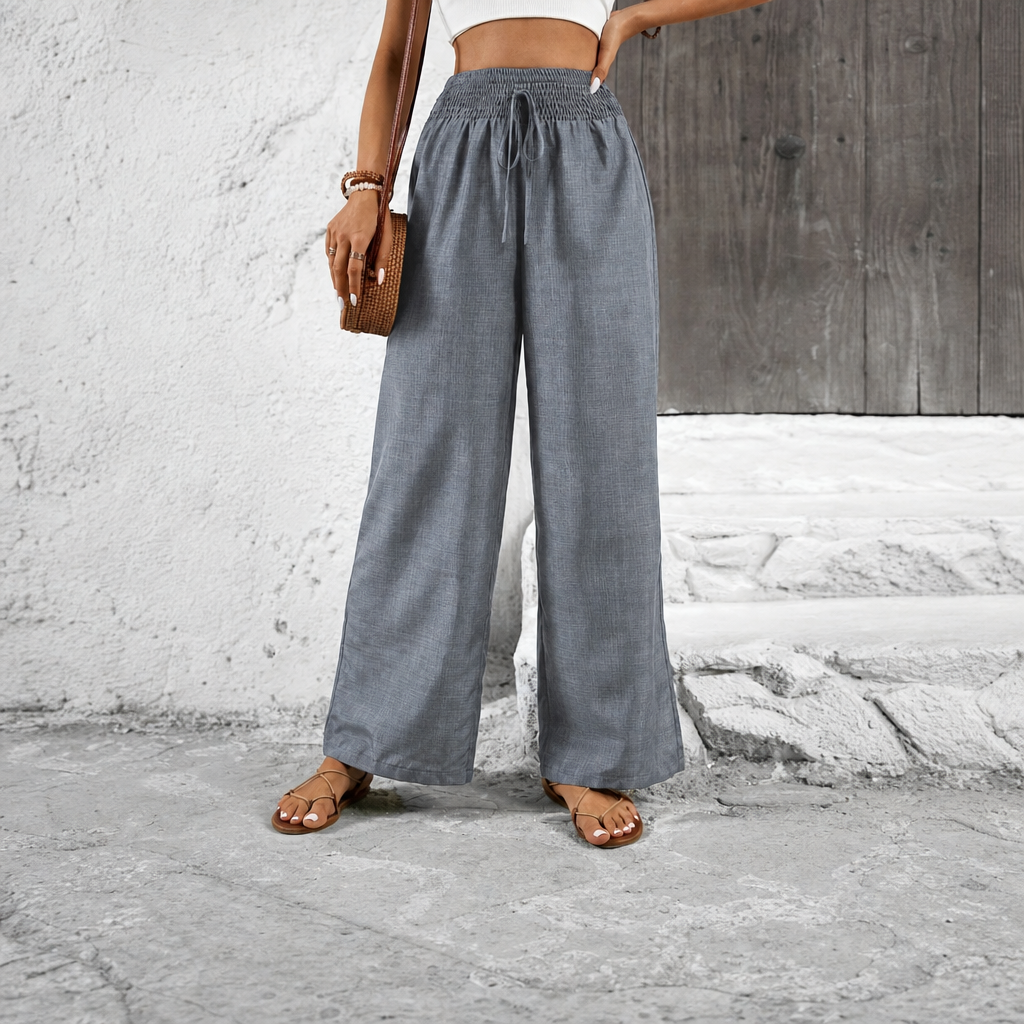 Drawstring Wide Leg Casual Pants For Women