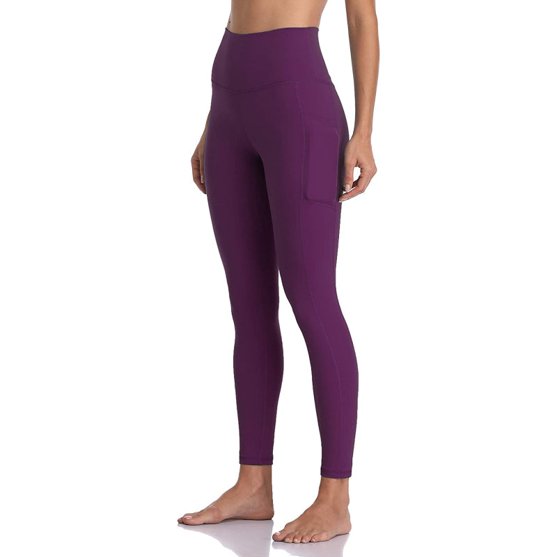 Women's Solid High Waisted Yoga Pants Length Leggings With Pockets-Legletic