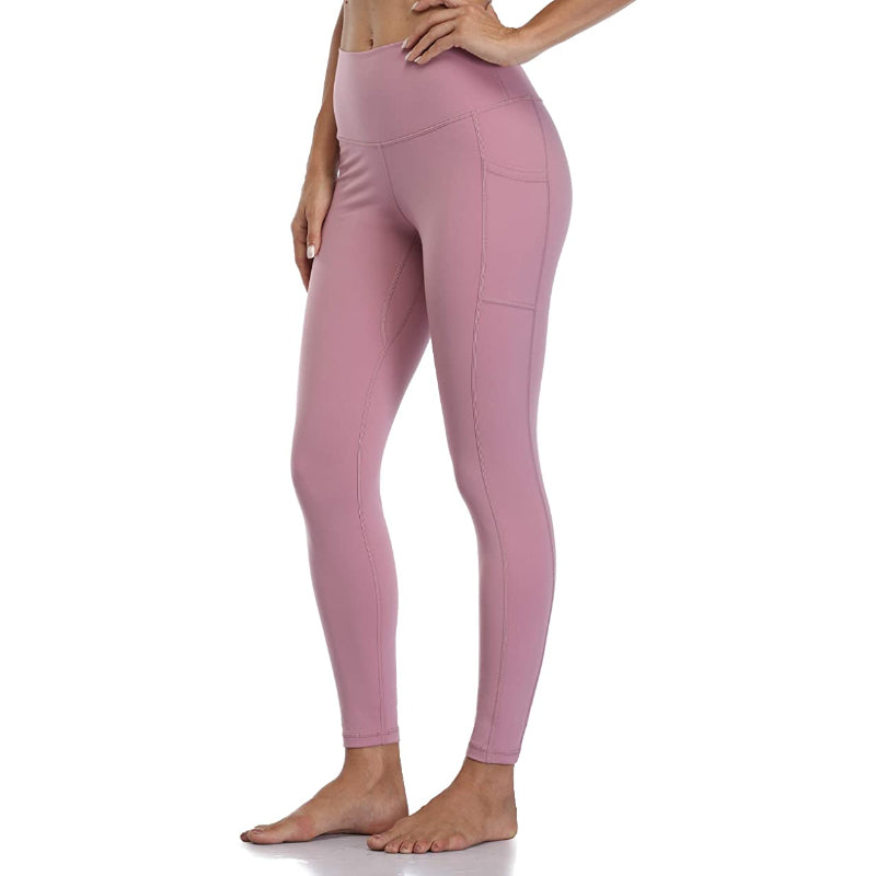Women's Solid High Waisted Yoga Pants Length Leggings With Pockets-Legletic