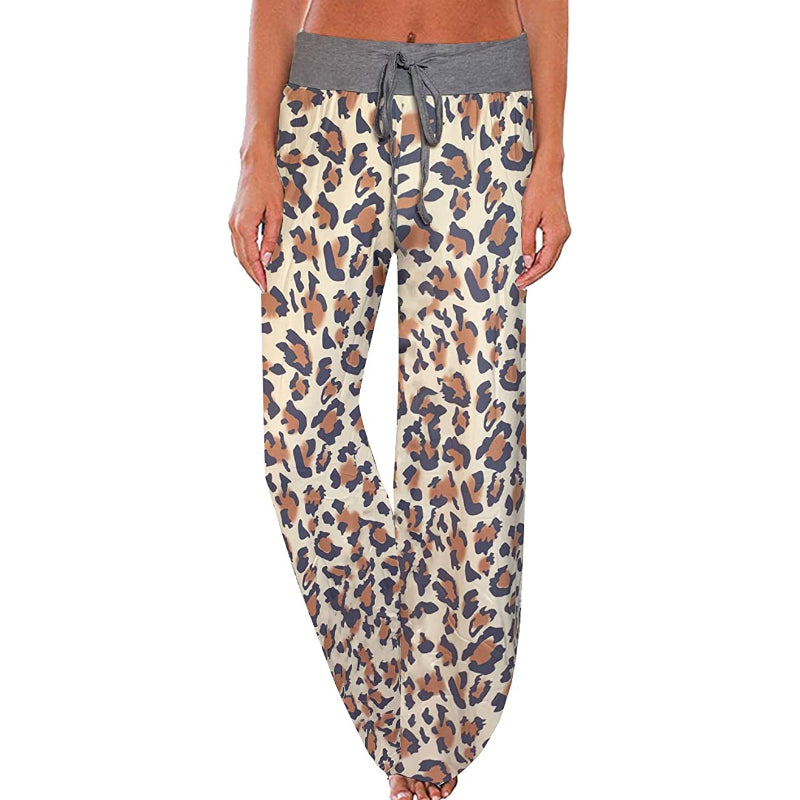 Women's Comfy Floral Print High Waist Drawstring Palazzo Wide Leg Pants-Legletic