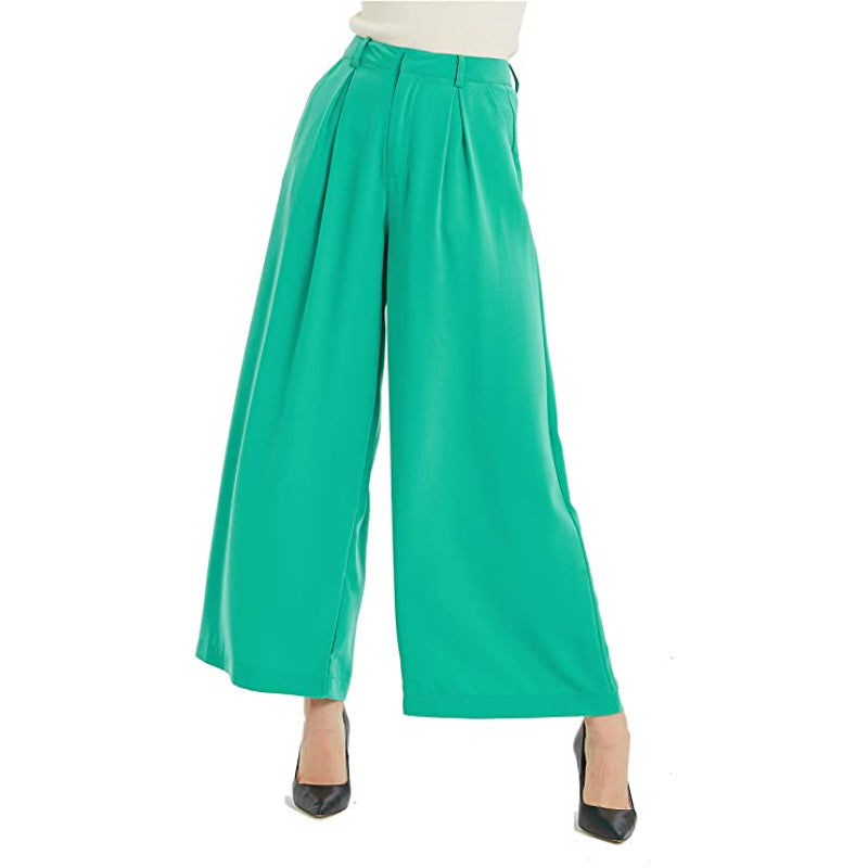 Women High Waist Casual Wide Leg Long Palazzo Regular Pants-Legletic