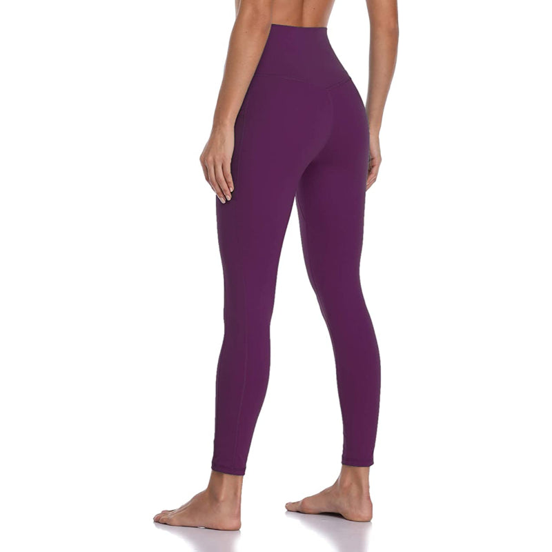 Women's Solid High Waisted Yoga Pants Length Leggings With Pockets-Legletic