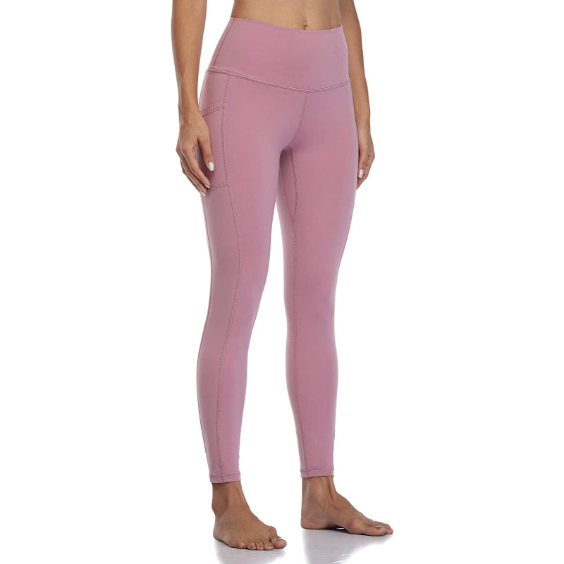 Women's Solid High Waisted Yoga Pants Length Leggings With Pockets-Legletic