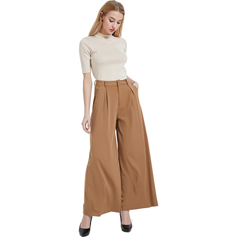 Women High Waist Casual Wide Leg Long Palazzo Pants Trousers-Legletic