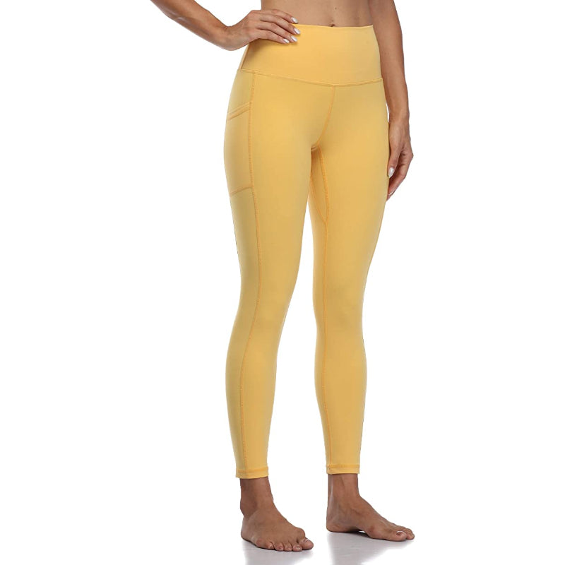 Women's Solid High Waisted Yoga Pants Length Leggings With Pockets-Legletic