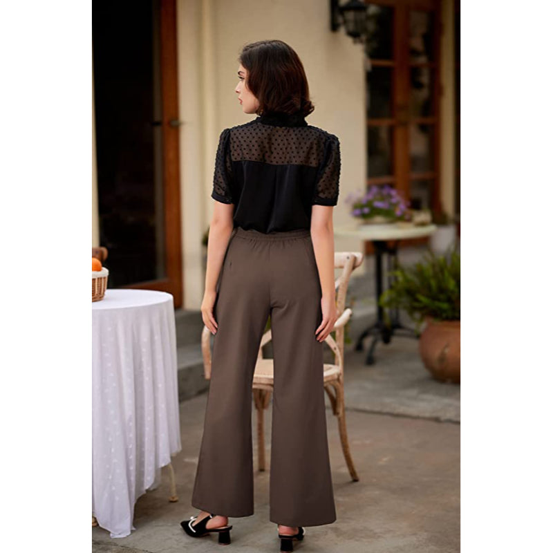 Women's Stretchy High Waisted Work Wide Leg Pants Button Down Casual Sailor Trousers With Pockets-Legletic