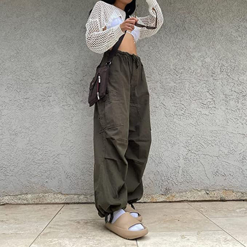 Women's Baggy Cargo Pants Wide Leg Hip Hop Casual Relaxed Fit Sweatpants Hipster Parachute Cargo Pants Y2K-Legletic