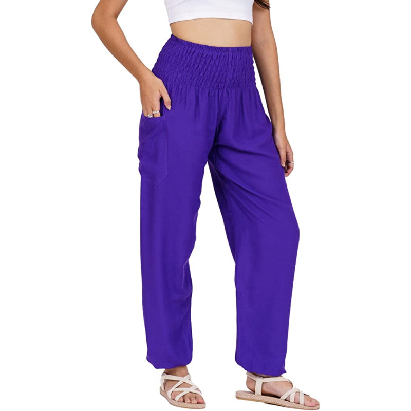 Rayon Print Smocked Waist Boho Harem Pants-Legletic