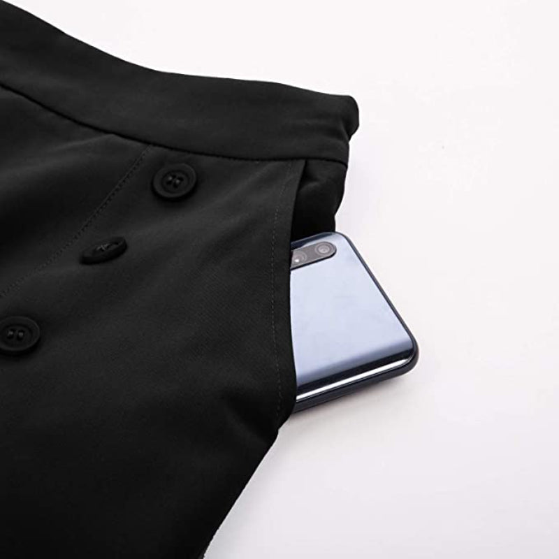 Women's Stretchy High Waisted Work Wide Leg Pants Button Down Casual Sailor Trousers With Pockets-Legletic