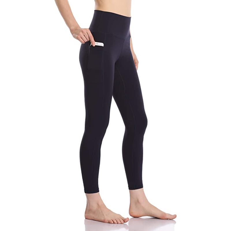 Women's Solid High Waisted Yoga Pants Length Leggings With Pockets-Legletic
