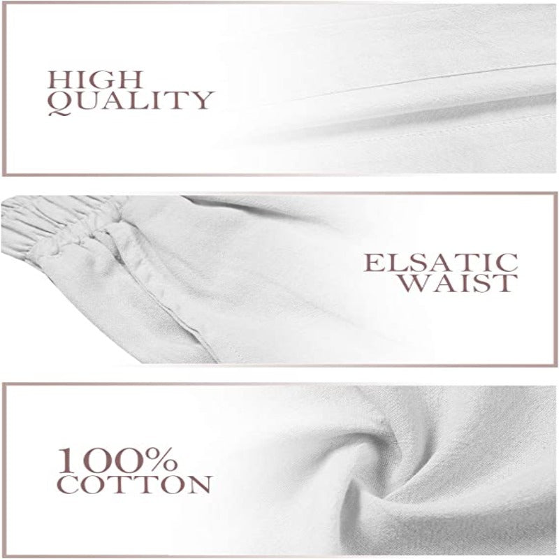 Women Loose Cotton Capris Cropped Wide Leg Pants-Legletic