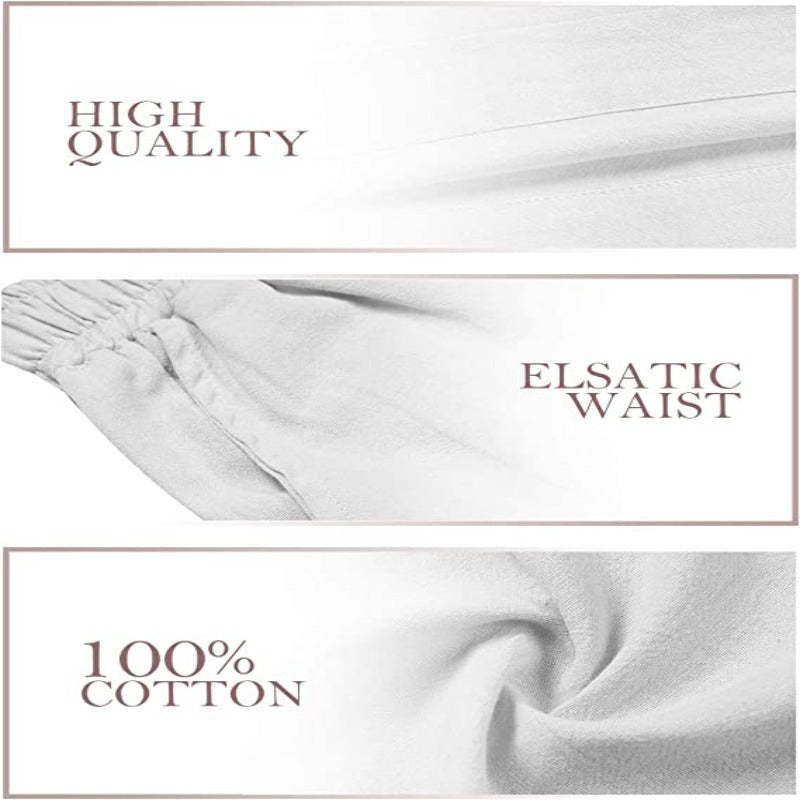 Women Loose Cotton Capris Cropped Wide Leg Pants-Legletic