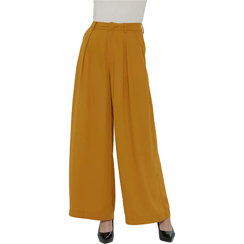 Women High Waist Casual Wide Leg Long Palazzo Regular Trousers-Legletic
