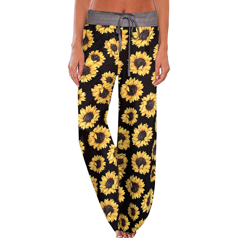 Women's Floral Print High Waist Drawstring Wide Leg Pants-Legletic