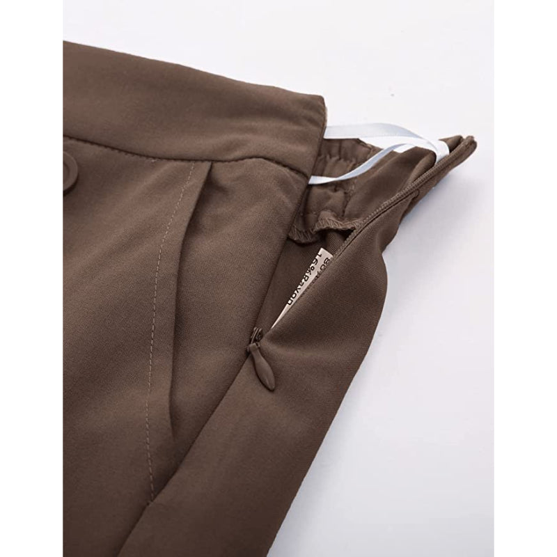 Women's Stretchy High Waisted Work Wide Leg Pants Button Down Casual Sailor Trousers With Pockets-Legletic