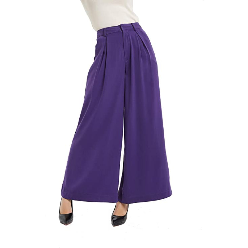 Women High Waist Casual Wide Leg Long Palazzo Regular Trousers-Legletic