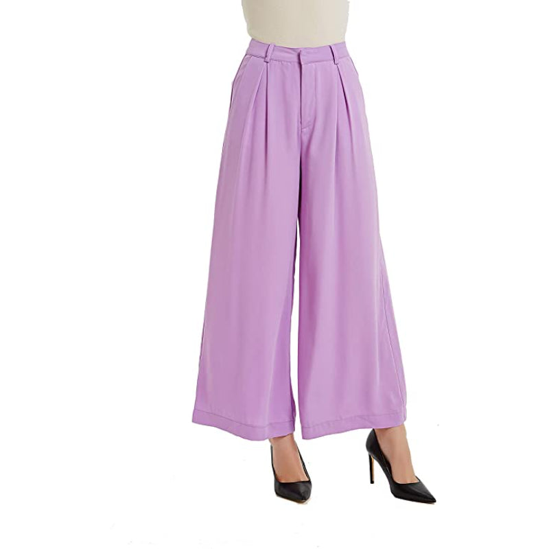 Women High Waist Casual Wide Leg Long Palazzo Regular Trousers-Legletic