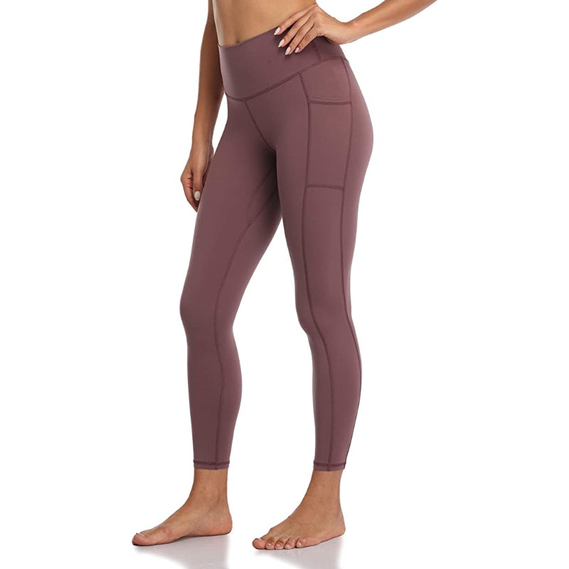 Women's Solid High Waisted Yoga Pants Length Leggings With Pockets-Legletic