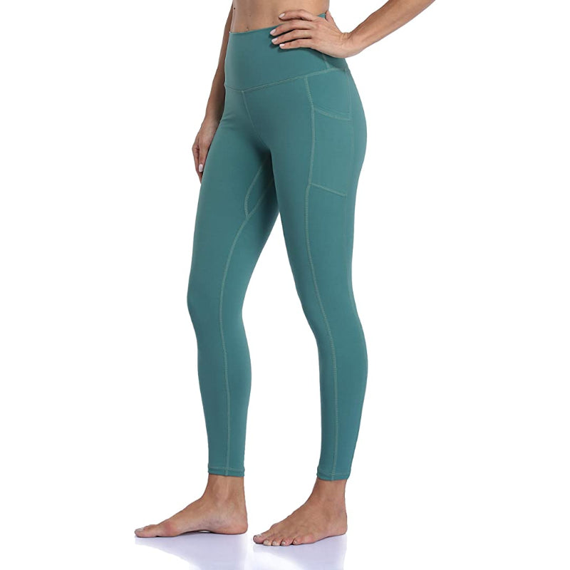 Women's Solid High Waisted Yoga Pants Length Leggings With Pockets-Legletic