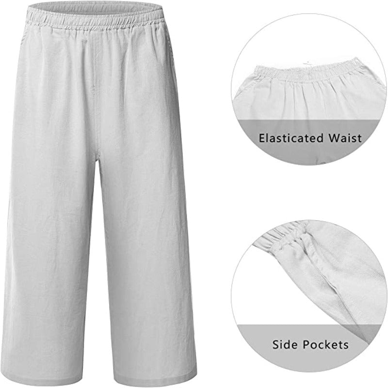 Comfy Loose Cotton Capris Cropped Wide Leg Pants-Legletic