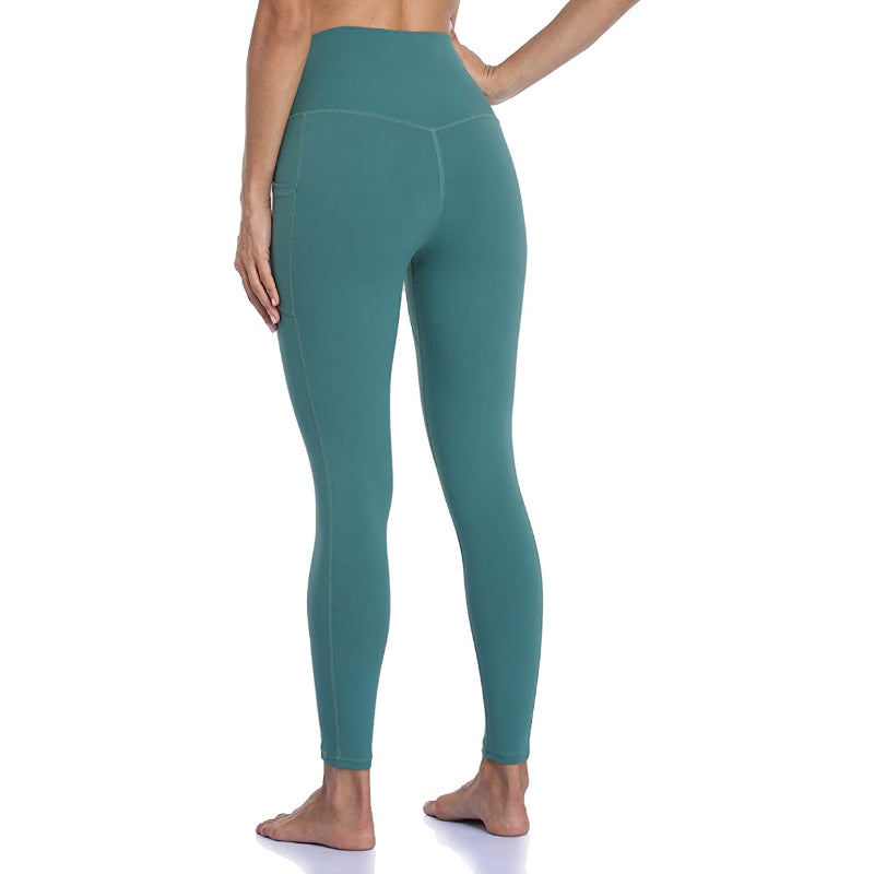 Women's Solid High Waisted Yoga Pants Length Leggings With Pockets-Legletic