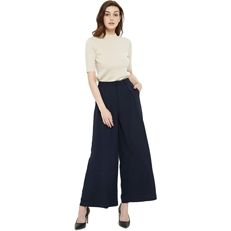 Women High Waist Casual Wide Leg Long Palazzo Pants Trousers-Legletic