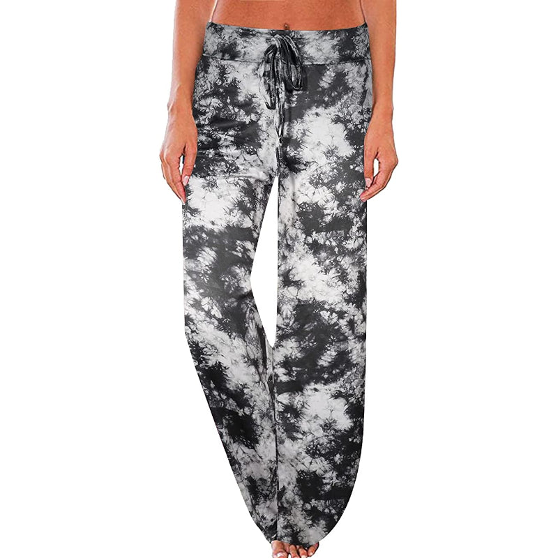 Women's Comfy Floral Print High Waist Drawstring Palazzo Wide Leg Pants-Legletic