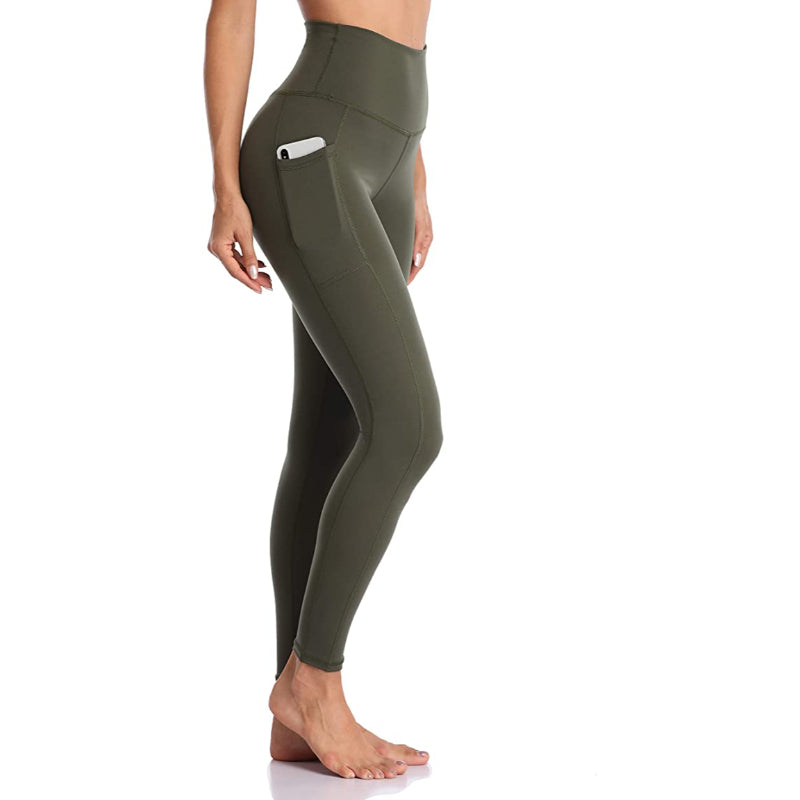 Women's Solid High Waisted Yoga Pants Length Leggings With Pockets-Legletic