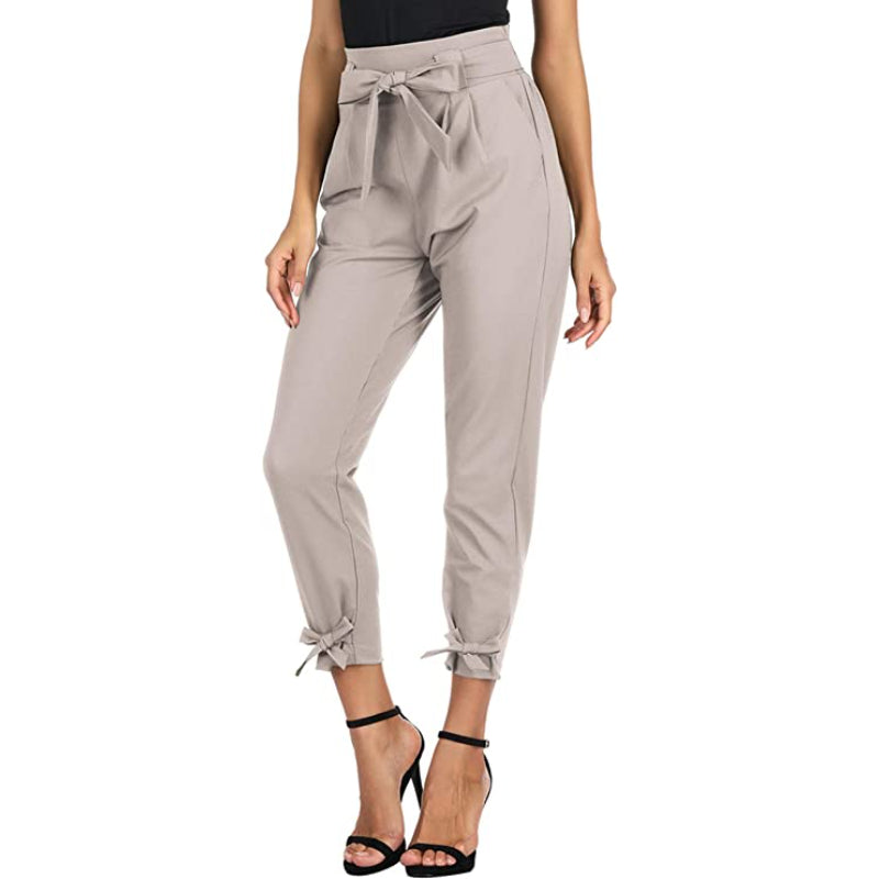 Women High Waist Casual Pencil Pants With Bow-Knot Pockets-Legletic