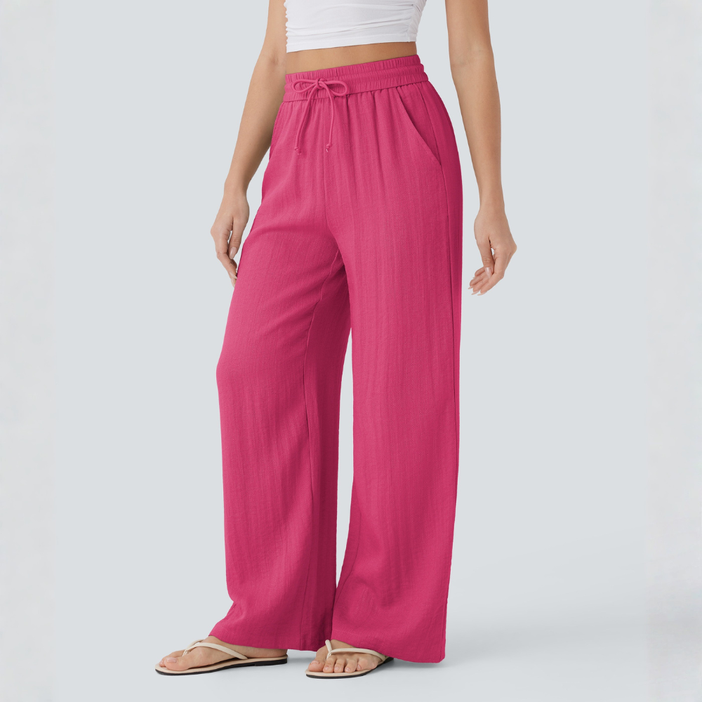 High Waisted Drawstring Casual Linen Pants WIth Pockets