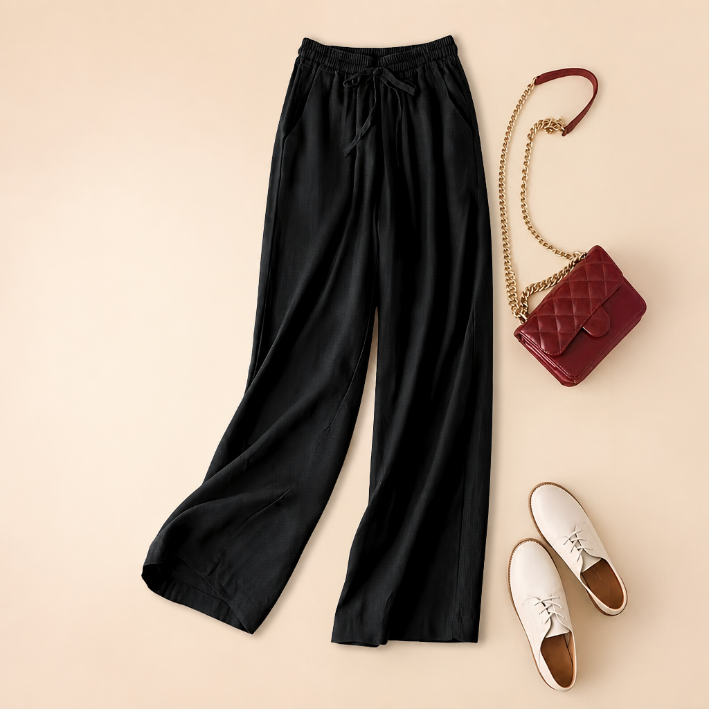 Solid Colored High Rise Wide Retro Pants For Women