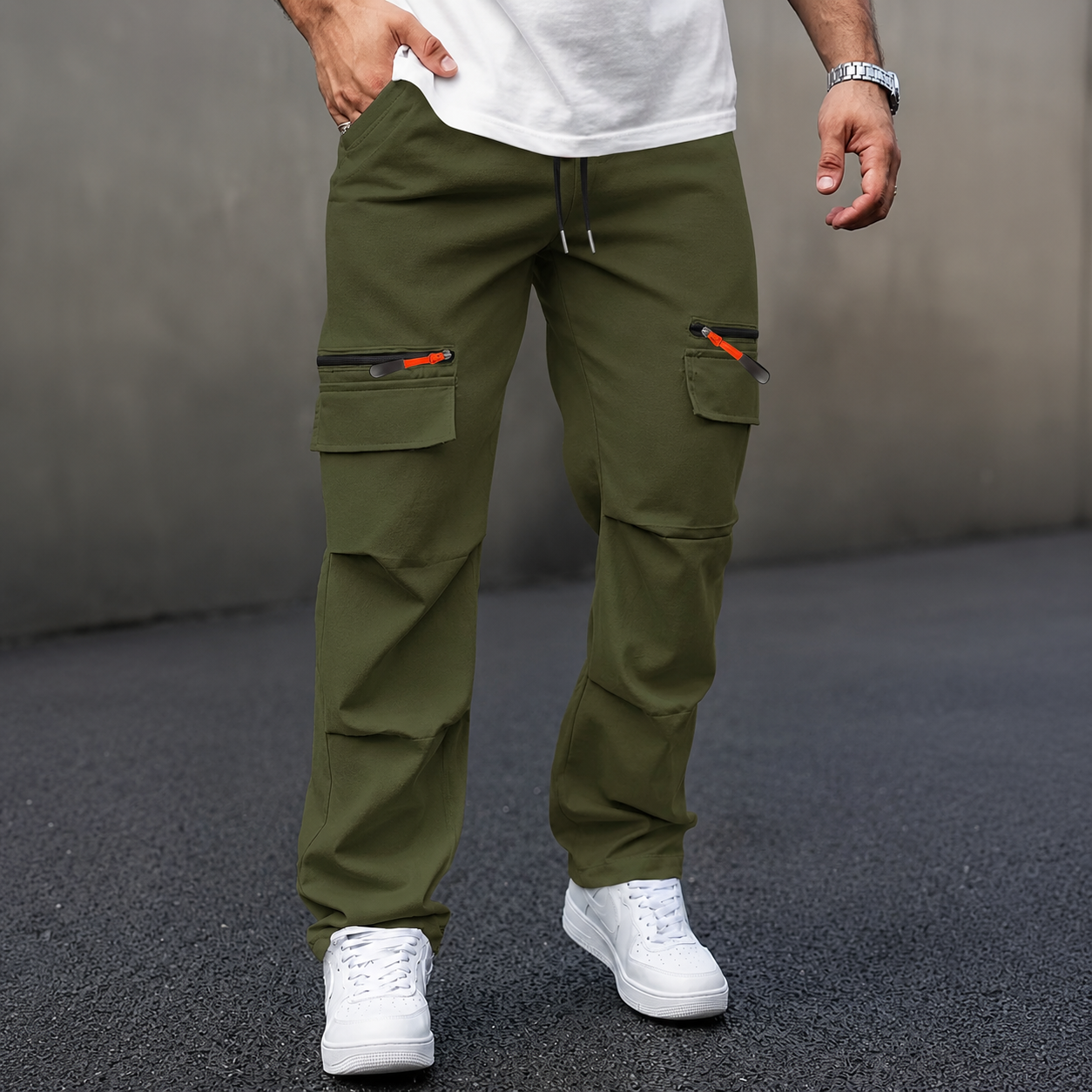 Casual Multi Pocket Cargo Pants With Straight Cut Design For Men