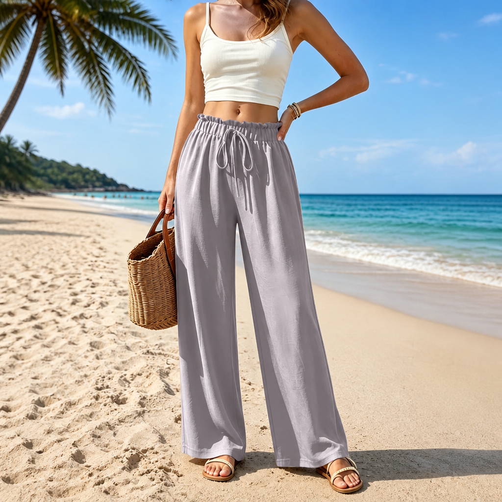 Flowy Drawstring Palazzo Beach Pants for Women