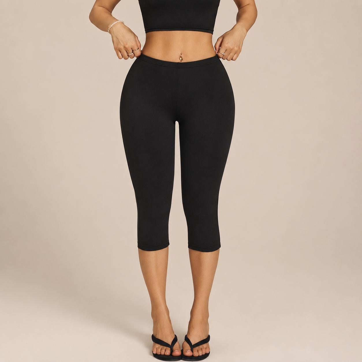 High Rise Solid Color Capri Athletic Pants For Summer Fitness For Women