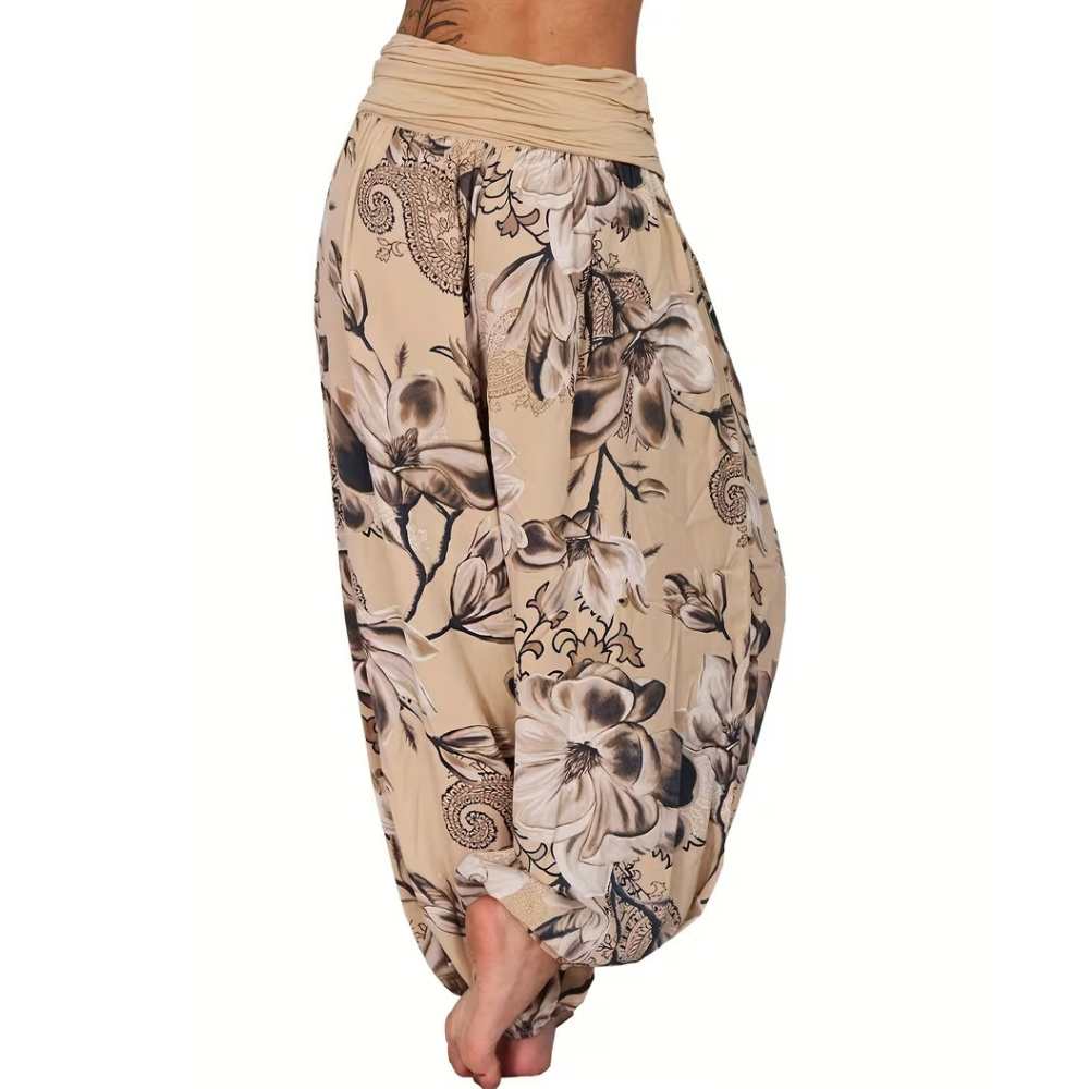 Boho Floral Print Ruched Harem Pants For Women