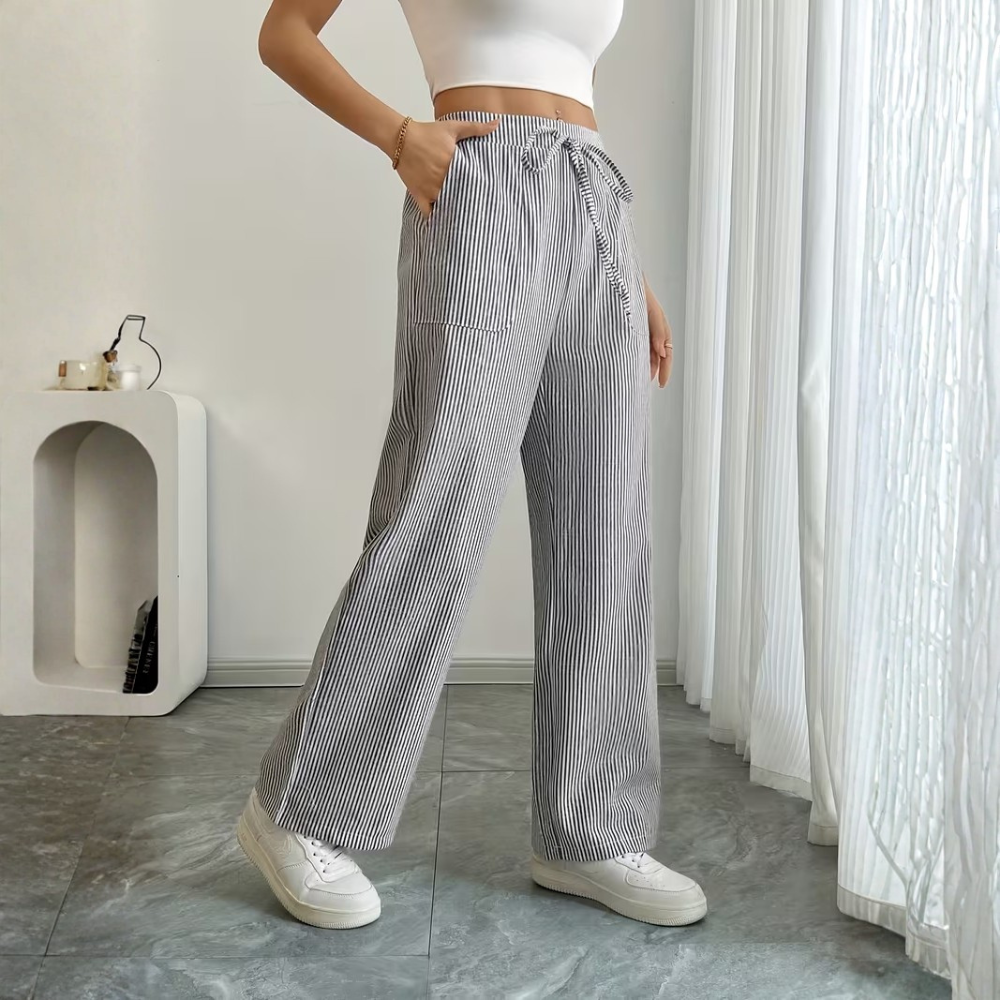 Elegant Casual Commuter Striped Loose Fit Pants For Women