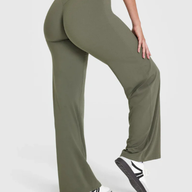 Stretch Fit Straight Pants With High Rise And Silky Texture-Legletic