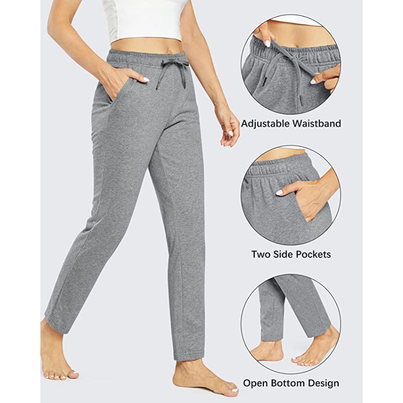 Women's Open Bottom Cotton Sweatpants With Pockets Lounge Jogging Track Pants Athletic Joggers Pants-Legletic