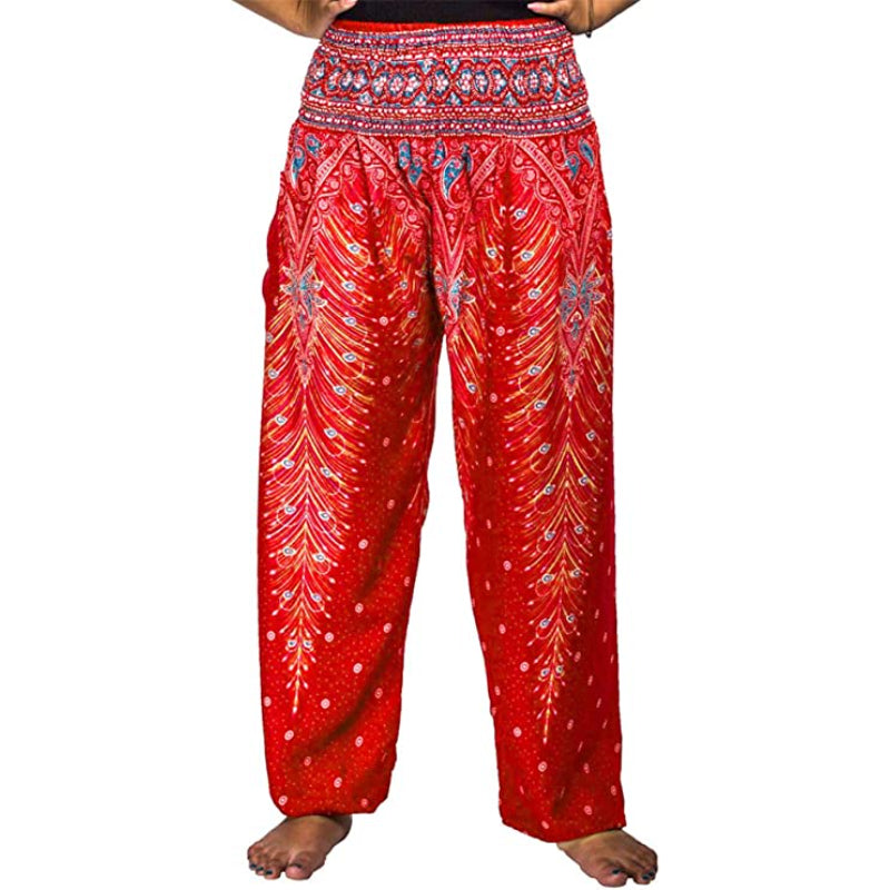 Colorful Print Smocked Waist Boho Harem Pants-Legletic
