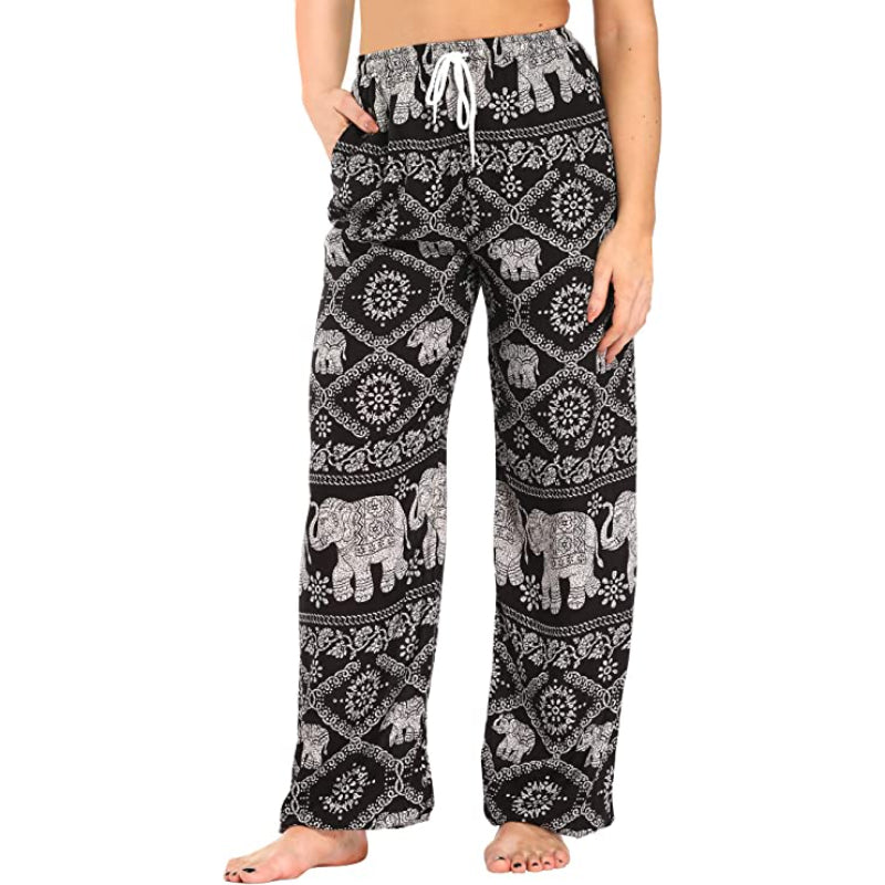 Women's Floral Print Boho Yoga Pants Harem Pants-Legletic