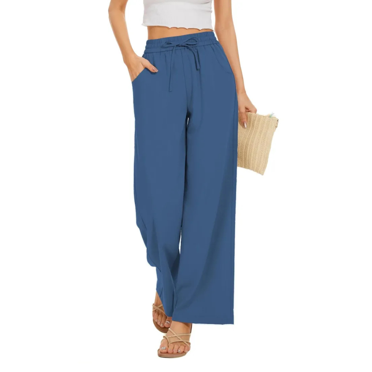 Loose Fit Palazzo Pants With Elastic And Pockets For Women