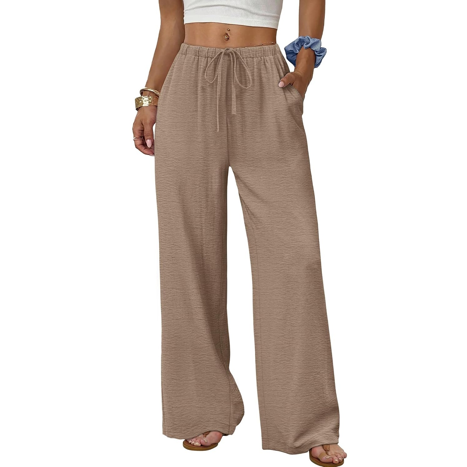 Flowy Wide Length Palazzo Pants With Pockets For Women