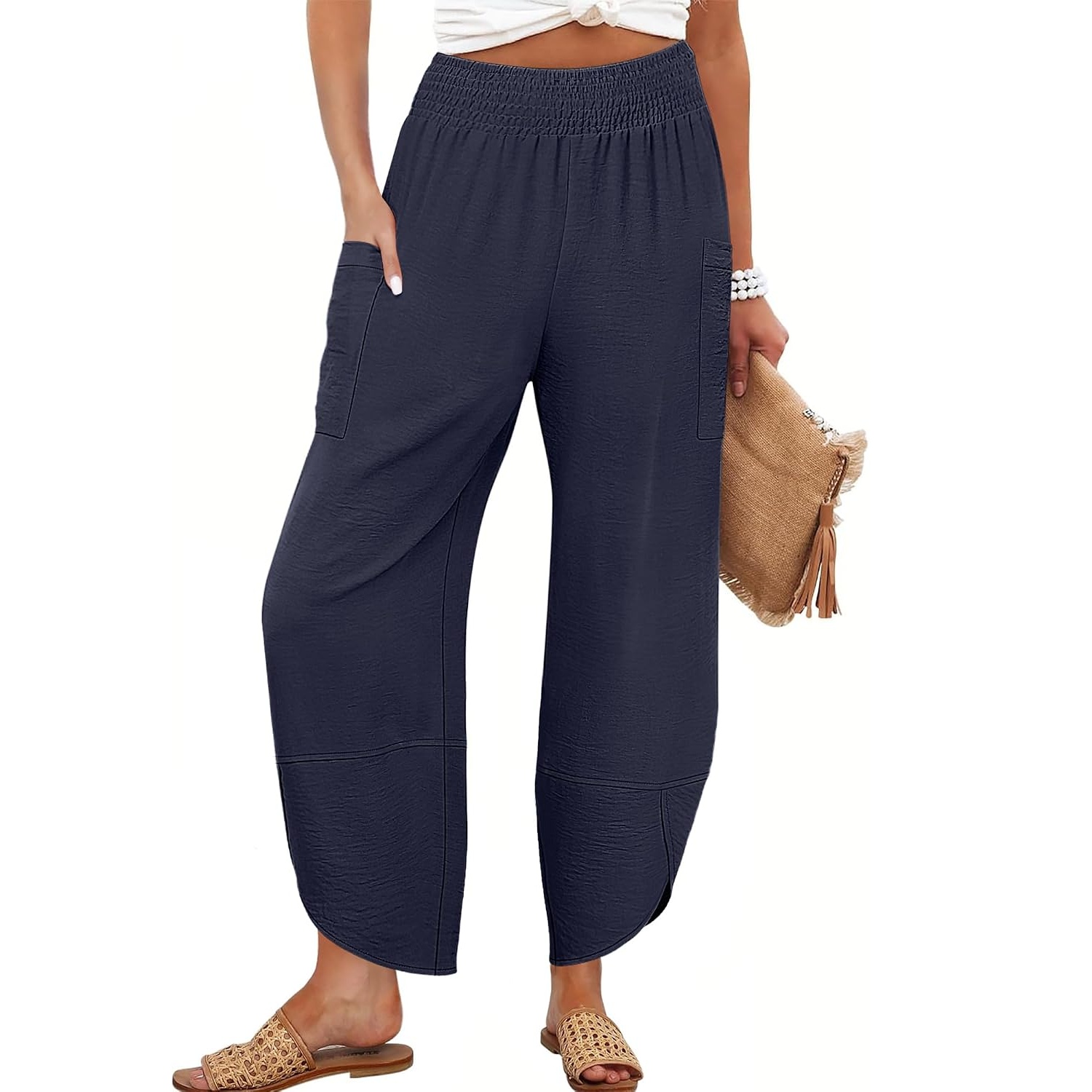 Casual Lounge Wide Flowy Loose Cropped Fit Pants For Women