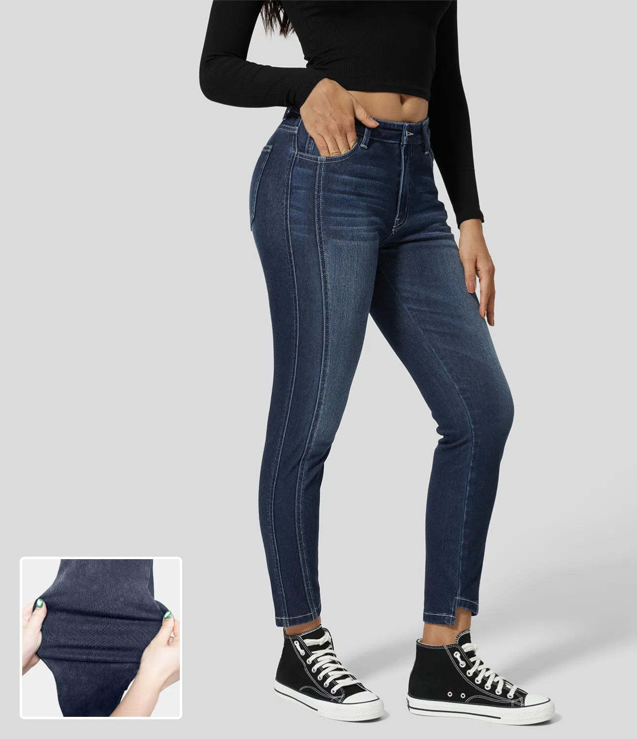 Mid Rise Button Zipper Multiple Pockets Stretchy Knit Casual Skinny Jeans-Legletic