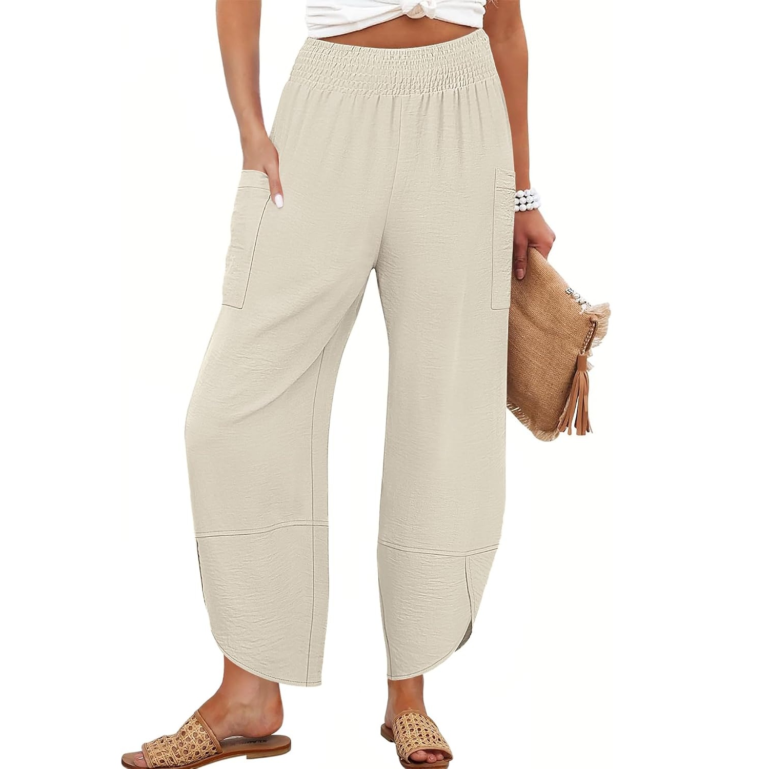 Casual Lounge Wide Flowy Loose Cropped Fit Pants For Women