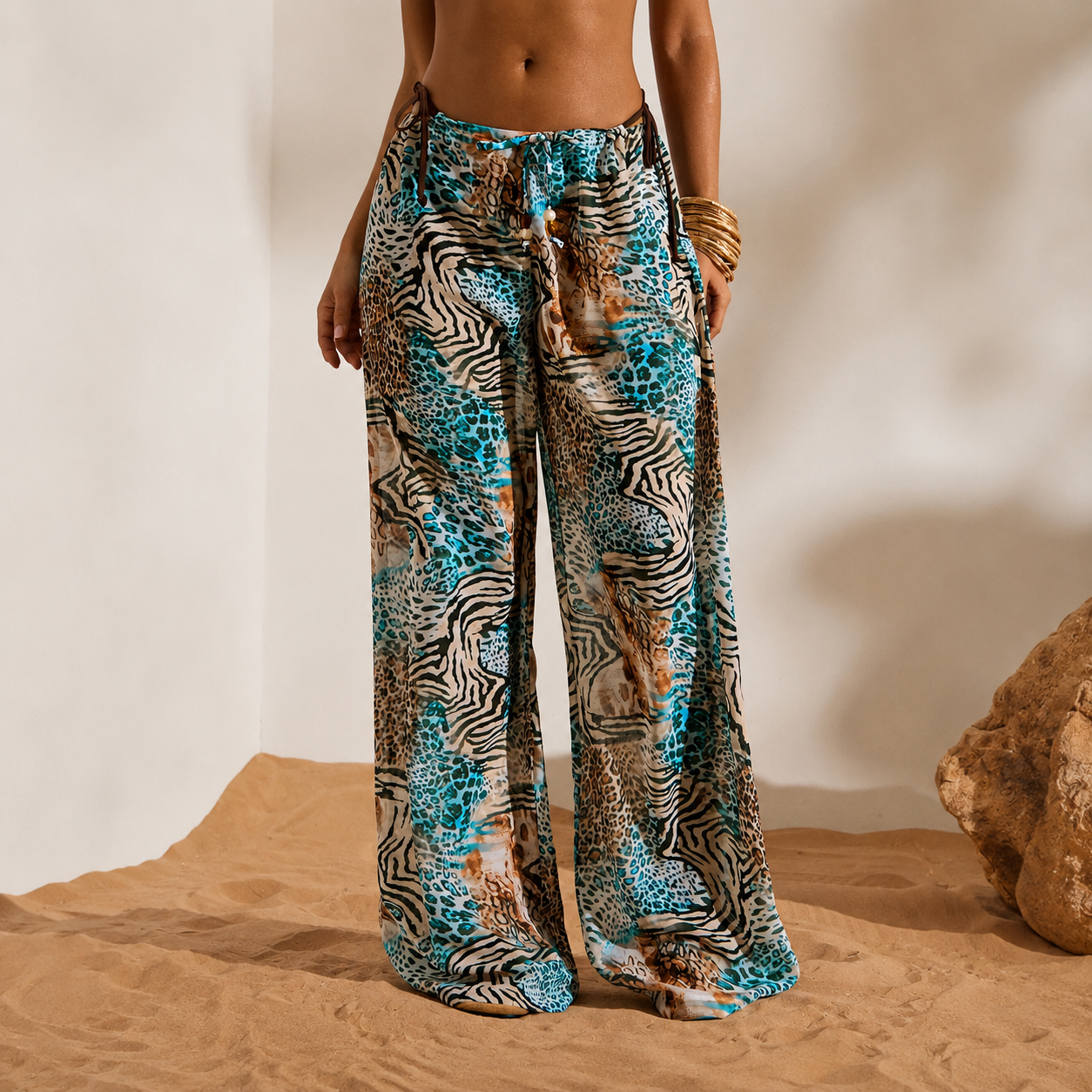 Solid Cover Up Pants With Tie For Women